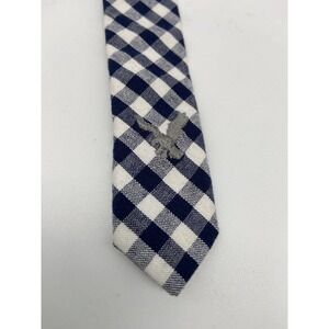 American Eagle Outfitters Men’s Tie One Size Navy Blue Checked Plaid Cotton Logo